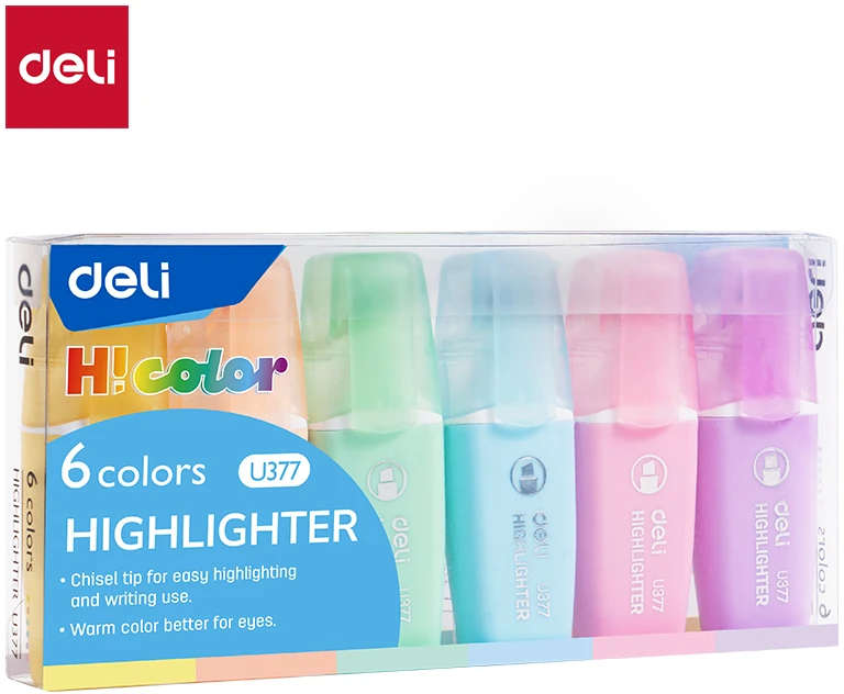 Teksto žymekliai Deli Hicolor mini, 6 pastelinių spalvų