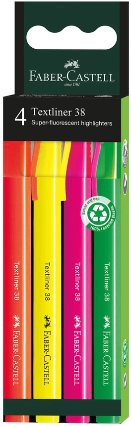 Teksto žymeklių rinkinys Faber-Castell 38, 4 spalvų