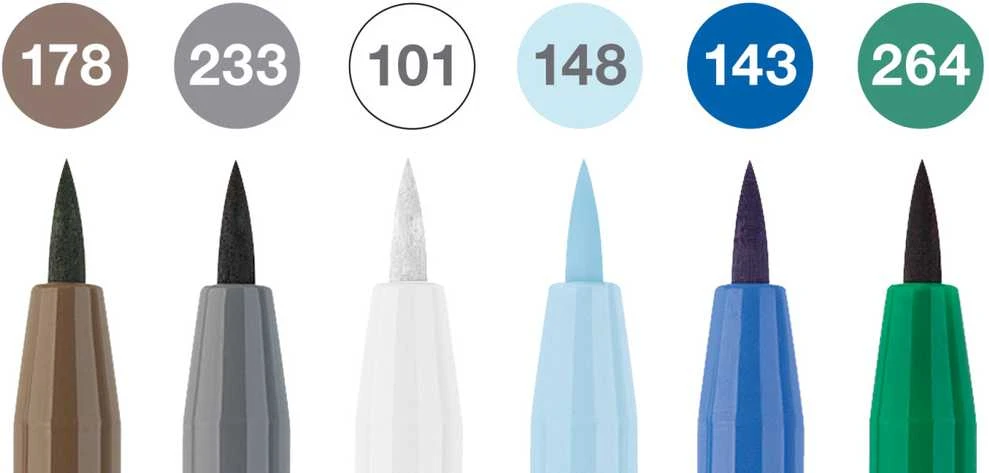 Teptukiniai rašikliai piešimui Faber-Castell Pitt Artist Pen, Winterlude, 6 spalvų