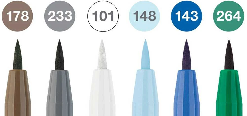 Teptukiniai rašikliai piešimui Faber-Castell Pitt Artist Pen, Winterlude, 6 spalvų