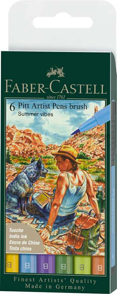 Teptukiniai rašikliai piešimui Faber-Castell Pitt Artist Pen, Summer vibes, 6 spalvų