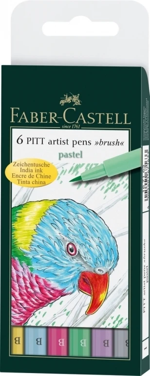 Faber-Castell Teptukinių rašiklių rinkinys Faber-Castel India ink PlTT, pastelinės spalvos, 6 vnt