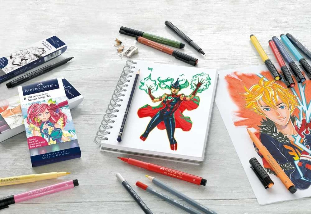 Teptukinių rašiklių rinkinys Faber-Castell Pitt Comic, įvairių storių, juodos spalvos