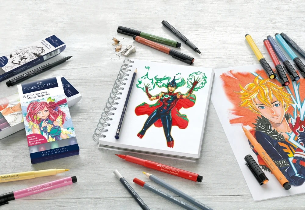 Teptukinių rašiklių rinkinys Faber-Castell Pitt Comic, įvairių storių, juodos spalvos
