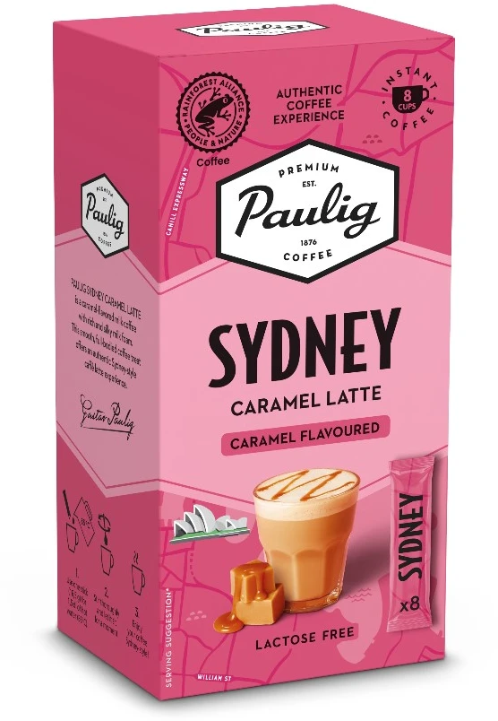 Tirpi kava Paulig Sydney Caramel Latte, 8 pakeliai