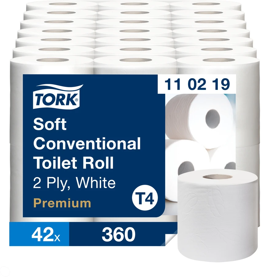 Tualetinis popierius rulonėliais Tork Premium Soft T4, (110219), baltos spalvos, 2 sluoksniai, 50.4 m, 360 lapeliai