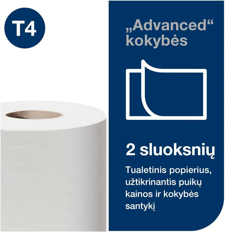 Tualetinis popierius Tork Advanced Extra Long T4, 120261, 2 sluoksniai, 69,4m, 496 lapeliai, baltos spalvos, 4vnt
