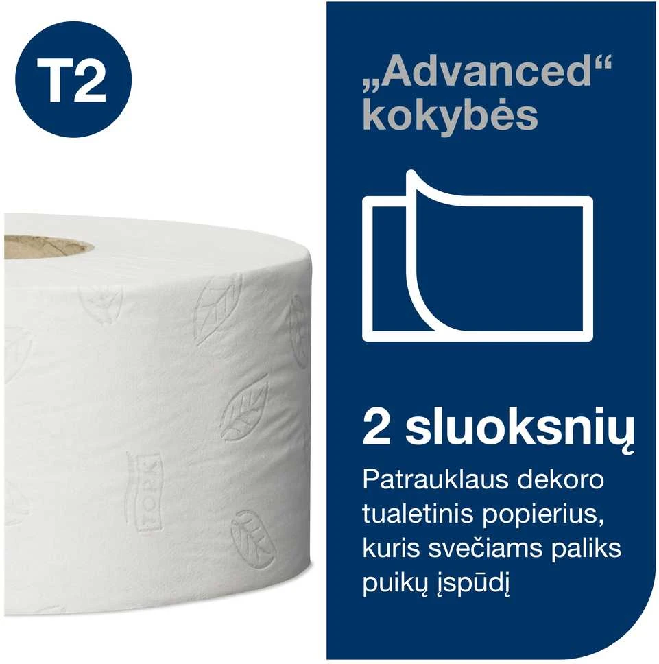 Tualetinis popierius TORK ADVANCED MINI JUMBO T2,120280, 2 sl., 9.4 cm x 170 m, balta sp.