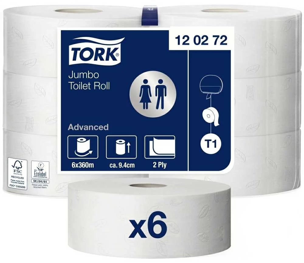 Nezatříděno Tualetinis popierius Tork Advanced Jumbo T1, 120272, 2 sluoksniai, 360m, 1800 lapelių, baltos spalvos, 1vnt