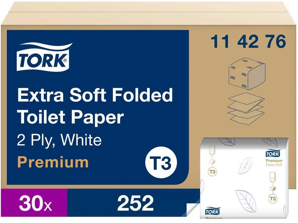 Tualetinis popierius Tork Extra Soft Folded T3, 114276, 2 sluoksniai, 252 lapeliai, baltos spalvos, 1vnt