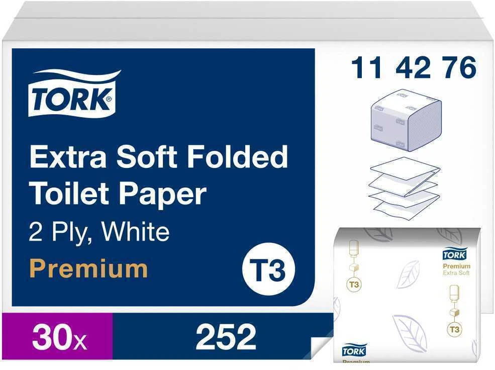Tualetinis popierius Tork Extra Soft Folded T3, 114276, 2 sluoksniai, 252 lapeliai, baltos spalvos, 1vnt
