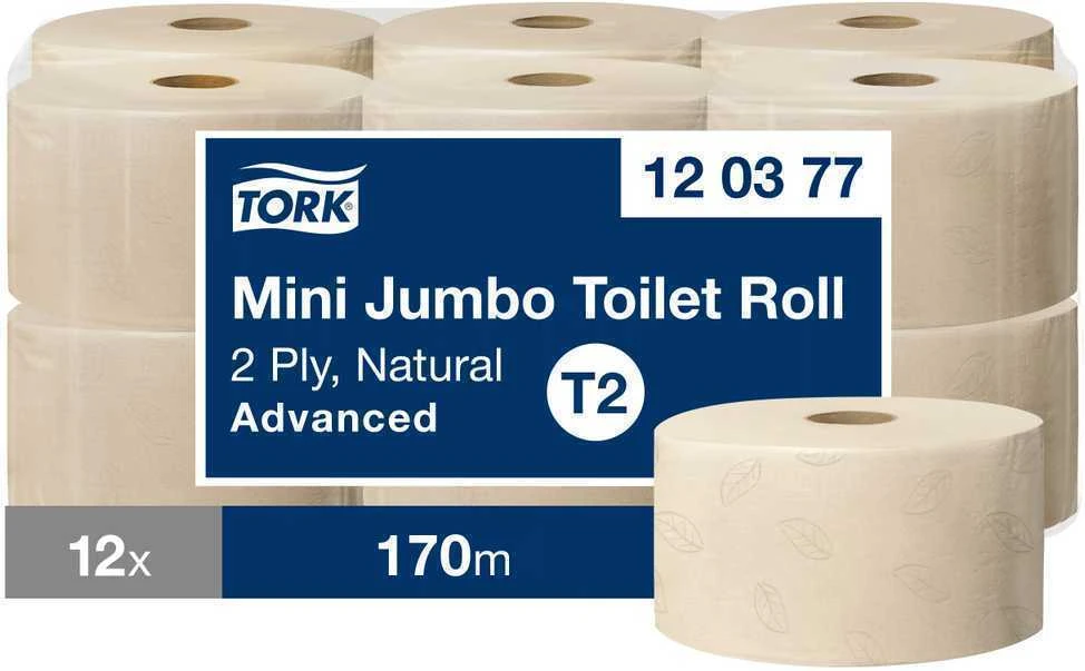 Tualetinis popierius Tork Mini Jumbo T2 (120377) natūralios spalvos tualetinio popieriaus ritinys Advanced