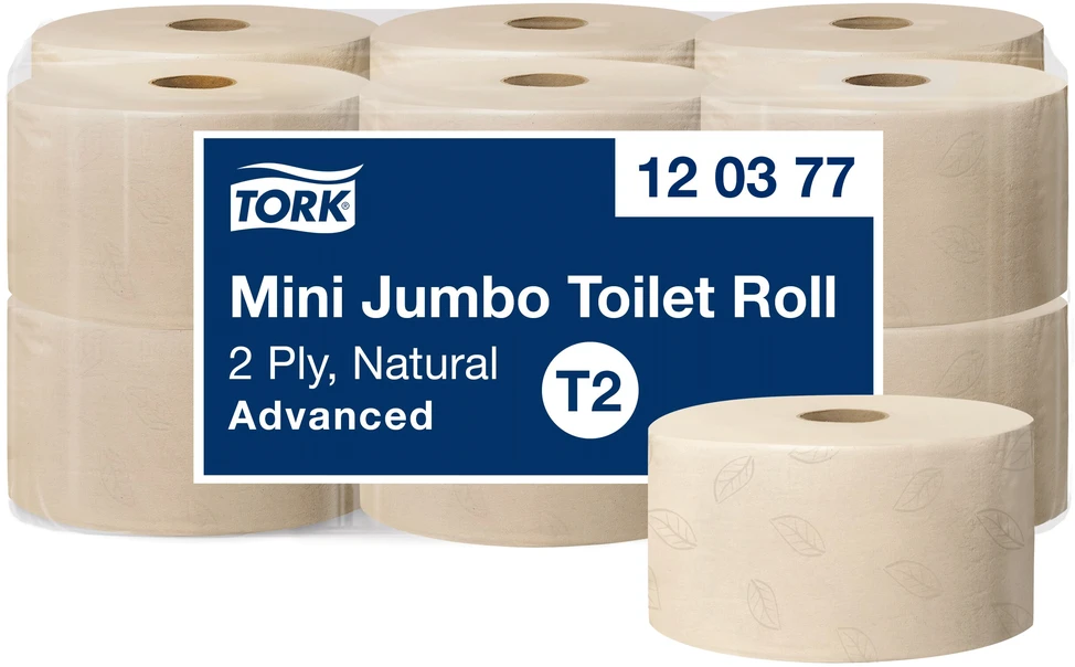 Tualetinis popierius Tork Mini Jumbo T2 (120377) natūralios spalvos tualetinio popieriaus ritinys Advanced