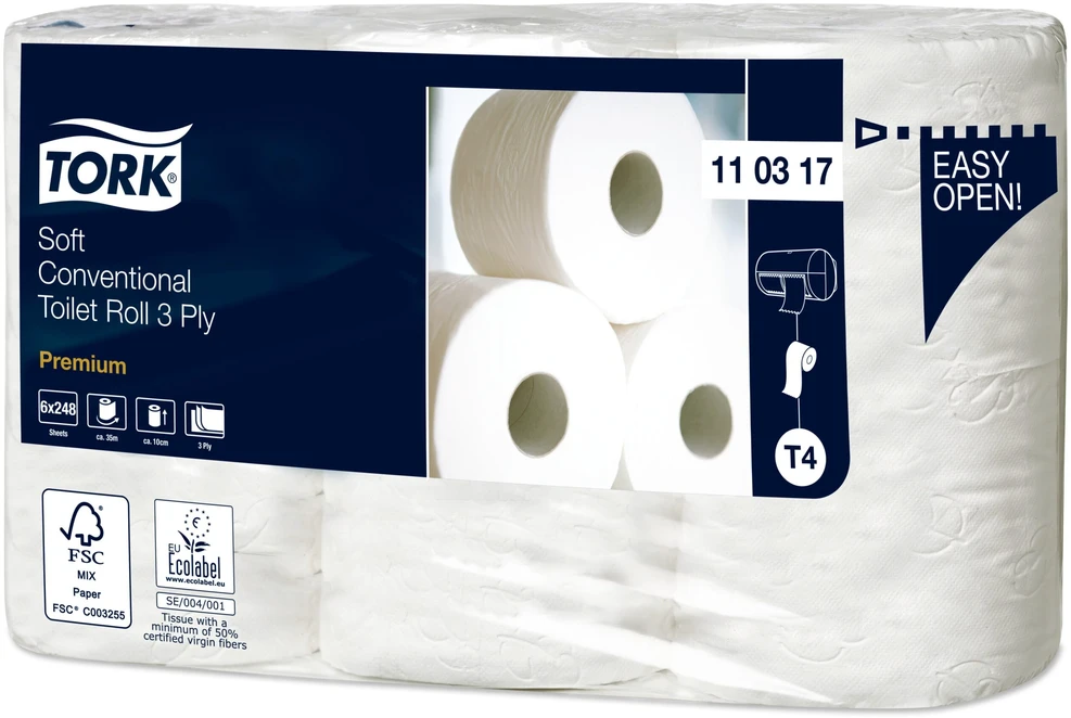 Tualetinis popierius Tork Premium Soft T4 (110317), baltas, 3 sluoksnių, 35 m, 248 lapeliai, 6 rulonai