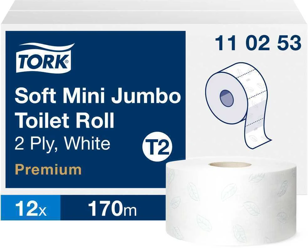 Tualetinis popierius Tork Premium Soft Jumbo Mini T2 (110253), baltos spalvos, 2 sluoksniai, 170 m, 1214 lapelių