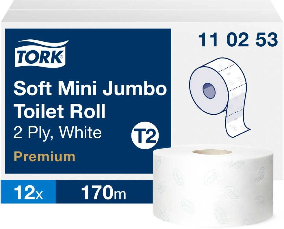 Tualetinis popierius Tork Premium Soft Jumbo Mini T2 (110253), baltos spalvos, 2 sluoksniai, 170 m, 1214 lapelių
