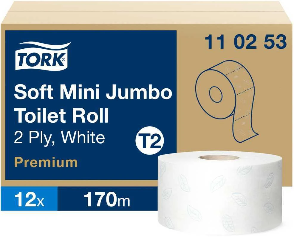 Tualetinis popierius Tork Premium Soft Jumbo Mini T2 (110253), baltos spalvos, 2 sluoksniai, 170 m, 1214 lapelių