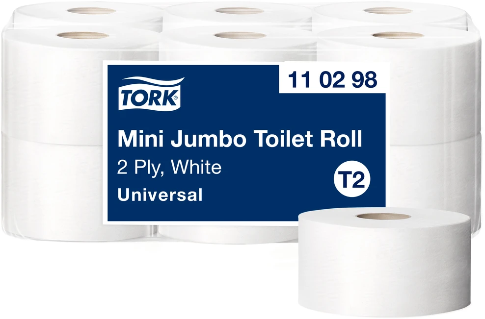 Tualetinis popierius Tork Universal Jumbo Mini T2, baltos spalvos, 110298, 2 sluoksniai, 150 m