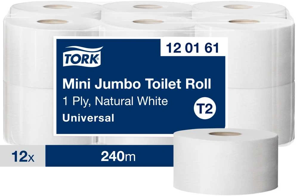 Tualetinis popierius Tork Universal Jumbo Mini T2 (120161), pilkos spalvos, 1 sluoksnis, 240 m, 1200 lapelių