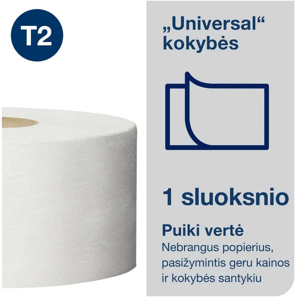 Tualetinis popierius Tork Universal Jumbo Mini T2 (120161), pilkos spalvos, 1 sluoksnis, 240 m, 1200 lapelių