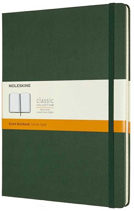 Užrašų knygelė Moleskine, 19x25cm, linijomis, kietu viršeliu, žalios spalvos