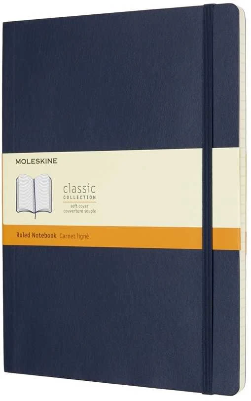 Užrašų knygutė Moleskine 19x25cm, linijomis, minkštu viršeliu, mėlynos spalvos