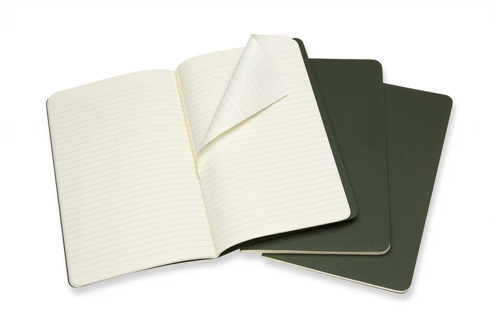 Užrašų knygutė Moleskine Cahier 13x21cm, linijomis, minkštu viršeliu, žalios spalvos