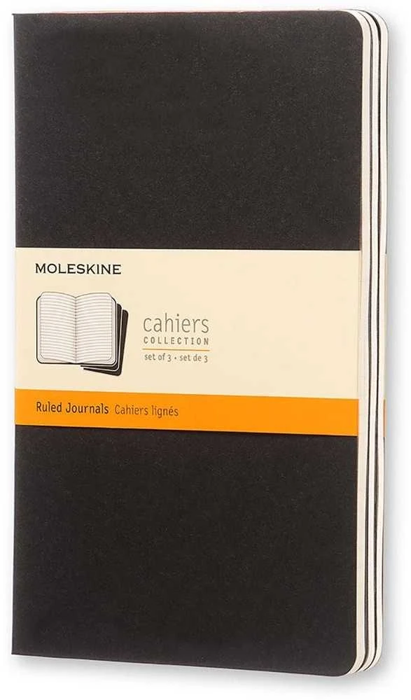 Užrašų knygutė Moleskine Cahier 13x21cm, linijomis, minkštu viršeliu, juodos spalvos, 3 vnt