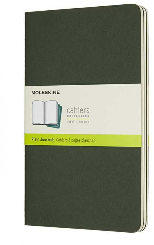 Užrašų knygutė Moleskine Cahier 13x21cm, baltais lapais, minkštu viršeliu, žalios spalvos, 3 vnt