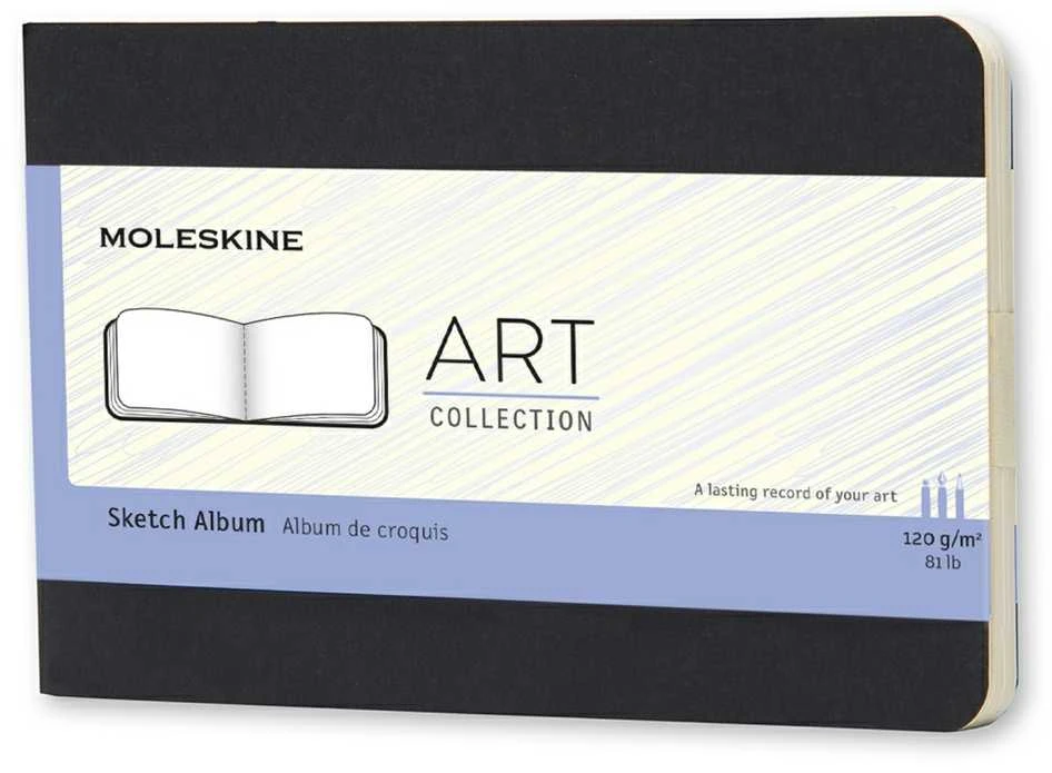 Užrašų knygutė Moleskine Sketch Album 9x14cm, baltais lapais, minkštu viršeliu, juodos spalvos