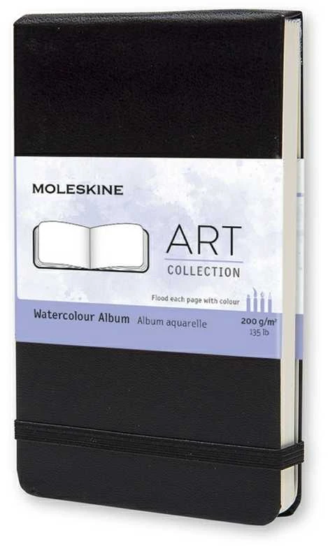 Užrašų knygutė Moleskine Watercolor, 9x14cm, baltais lapais, kietu viršeliu, juodos spalvos