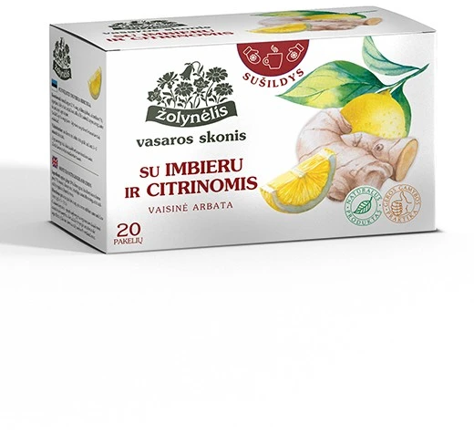 Vaisinė arbata Žolynėlis „Vasaros skonis” su imbieru ir citrinomis, 40g (2g x 20)