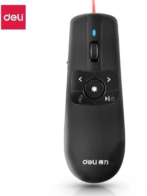 Valdymo pultelis, lazerinė rodyklė DELI USB, 7 mygtukai, juodos spalvos