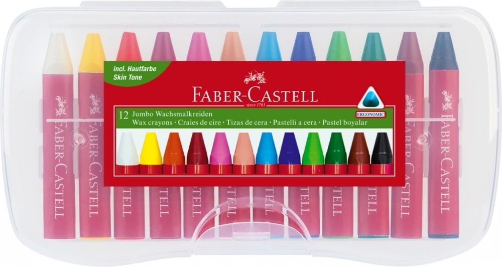 Vaškinės kreidelės Faber-Castell Jumbo, 12 spalvų