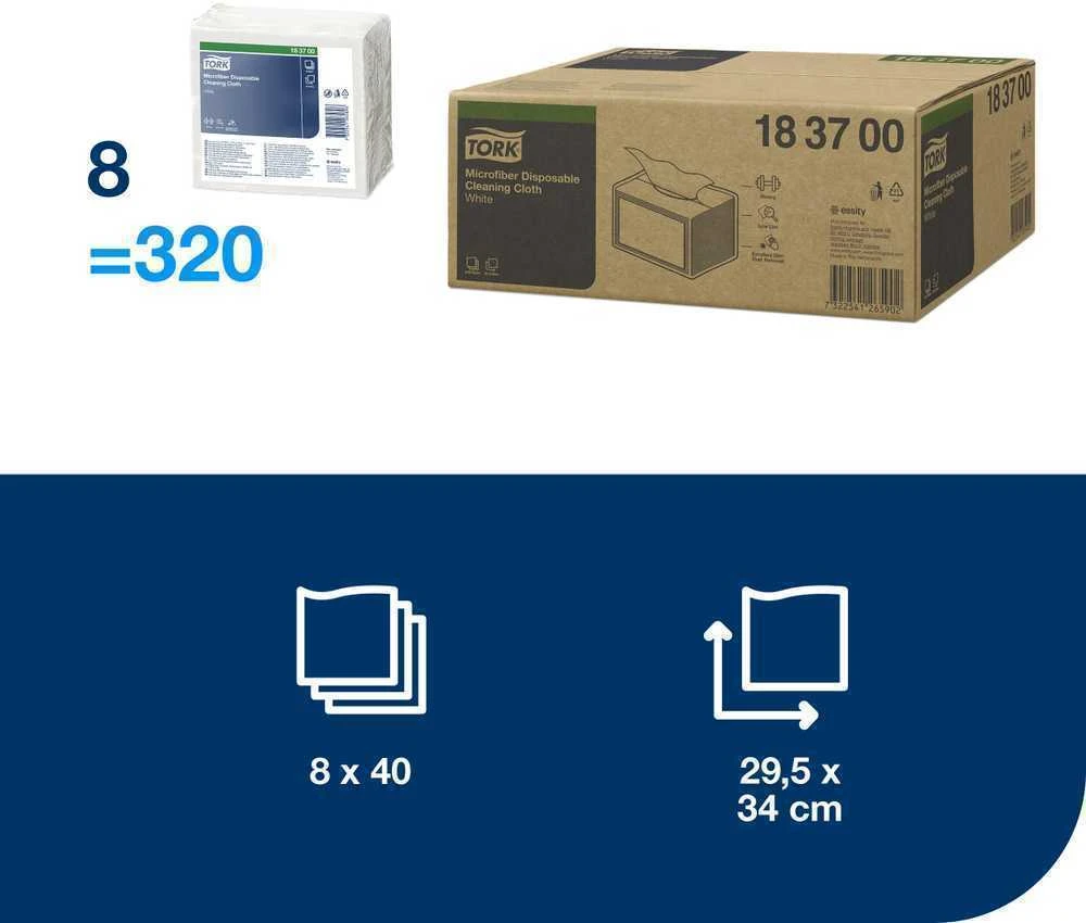 Vienkartinės valymo šluostės iš mikropluošto Tork (183700), 60 g/m2, 40 vnt