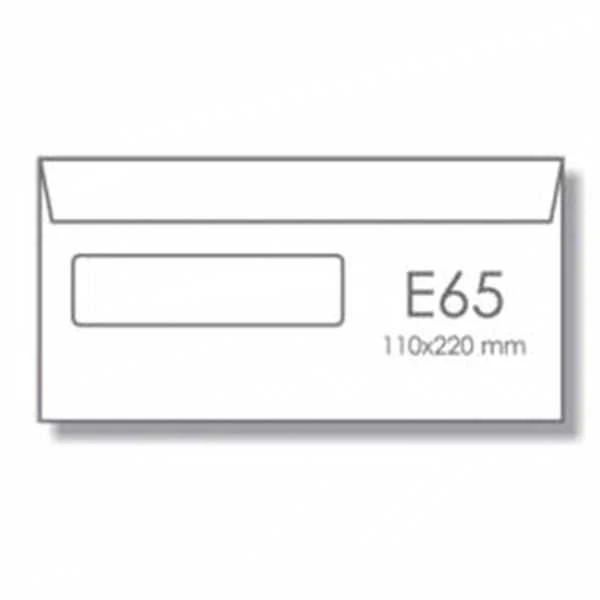 Vokai E65, 10x220mm, 75g, su langeliu kairėje pusėje 30×90, su nuplėšiama juostele, baltos spalvos, 25vnt