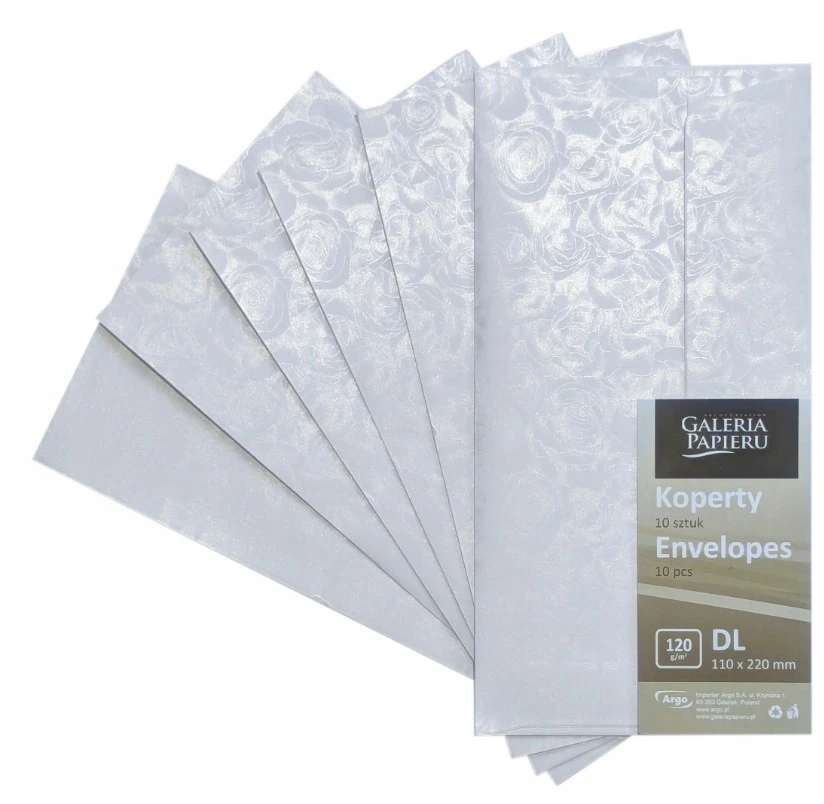 Galeria Papieru Vokai Galeri Papieru, DL Roses baltas, 120g/m2, 10 vnt./pak.