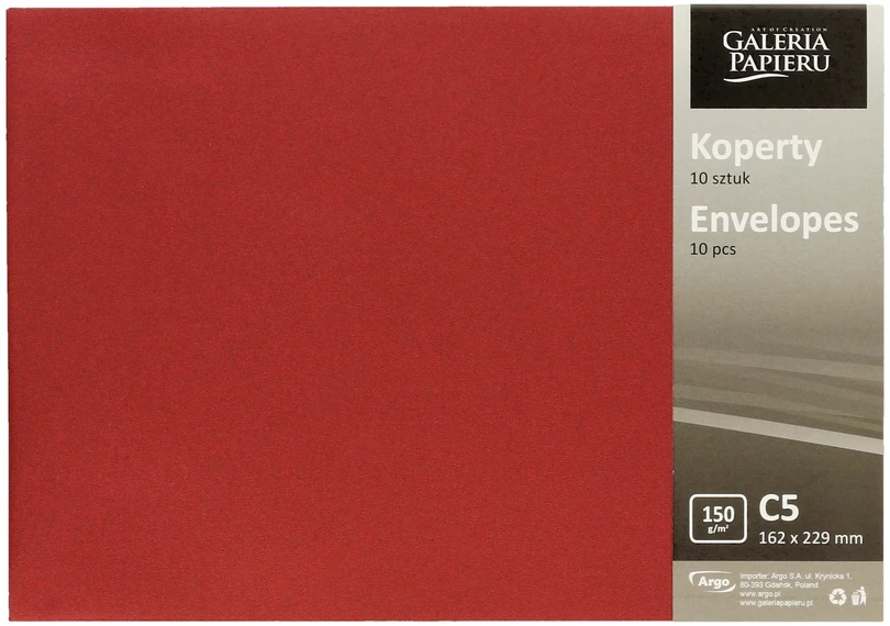 Galeria Papieru Vokai C5 PEARL 150g 10vnt raudoni