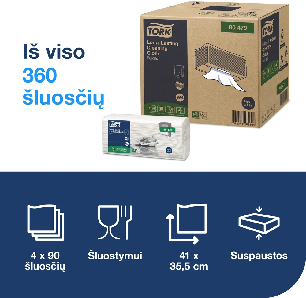 Ypač patvarios valymo šluostės Tork Premium (90479), baltos spalvos, 1 pak./90 šluosčių