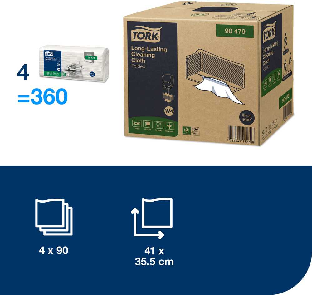 Ypač patvarios valymo šluostės Tork Premium (90479), baltos spalvos, 1 pak./90 šluosčių