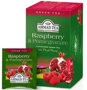 Žalioji arbata AHMAD Žalias Raspberry & Pomegranate, 20 vokelių su siūlu