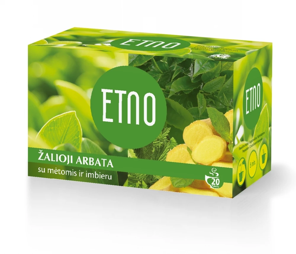 Etno žalioji arbata su mėtomis ir imbieru 30g (1,5g x 20 vnt.)