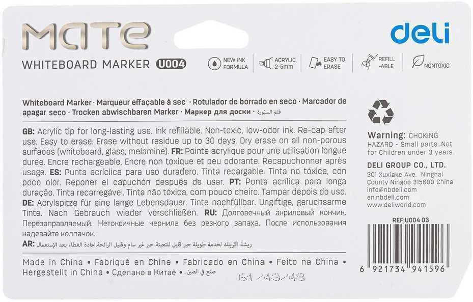 Žymekliai baltai lentai Deli U00403, 4 spalvų, 2-5 mm kirstas galiukas