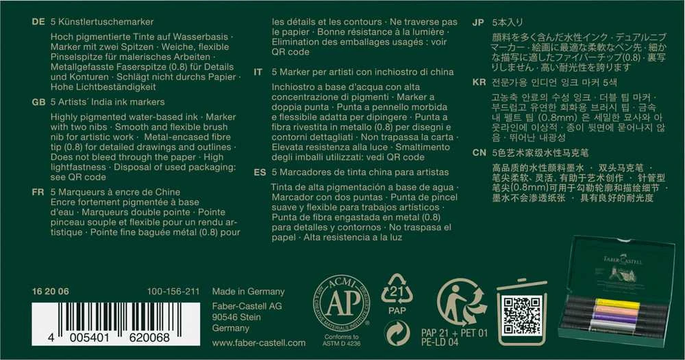 Žymekliai Faber-Castell Pitt Artist Pen, Fashion dvipusiai, 5 spalvų