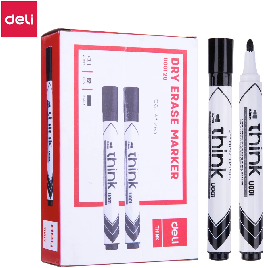 Žymeklis baltai lentai Deli U00120 juodas, apvalus galiukas 2,0 mm