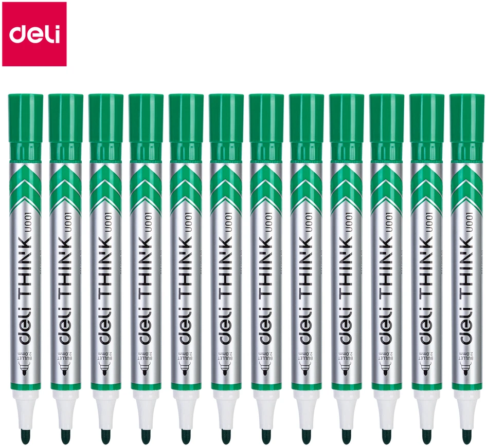 Žymeklis baltai lentai Deli U00150 žalias, apvalus galiukas, 2mm