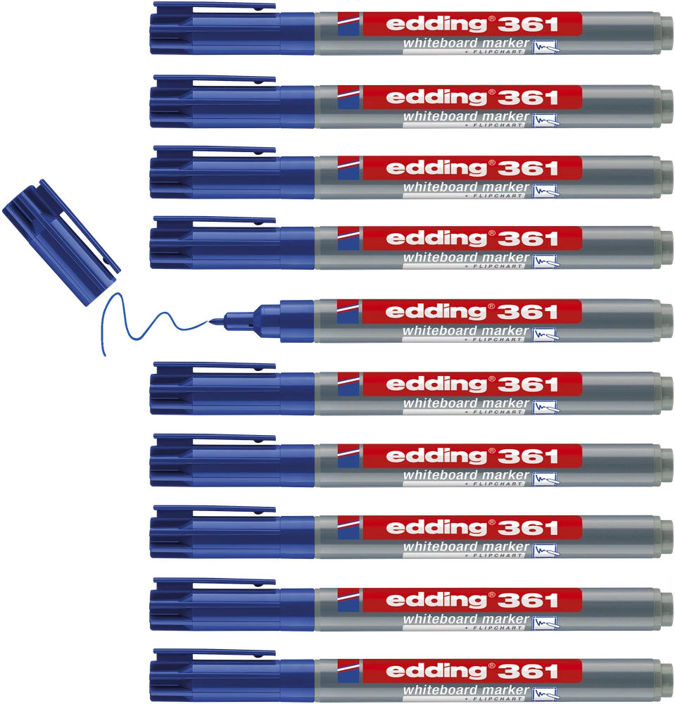 Žymeklis baltai lentai Edding 361, apvaliu galiuku, 1mm, mėlynos spalvos