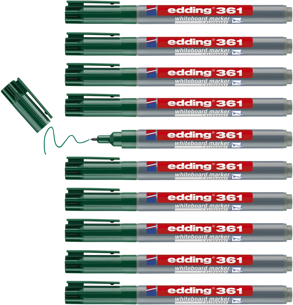 Žymeklis baltai lentai Edding 361, apvaliu galiuku, 1mm, žalios spalvos