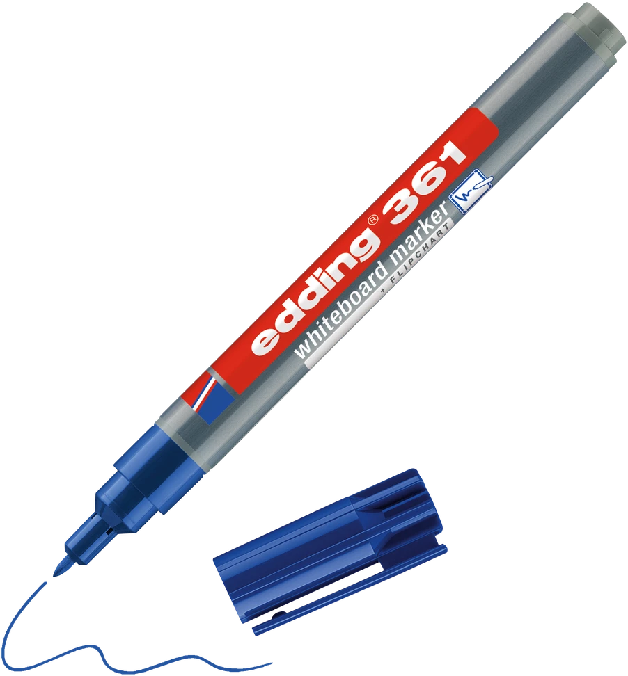 Žymeklis baltai lentai Edding 361, apvaliu galiuku, 1mm, mėlynos spalvos