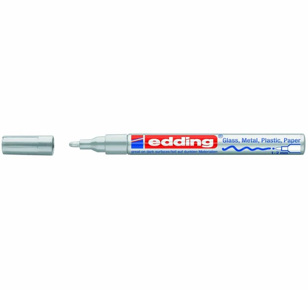 Žymeklis Edding 751 lako pagrindu, apvaliu galiuku, 1-2mm, skirtas dekoravimui, sidabrinės spalvos